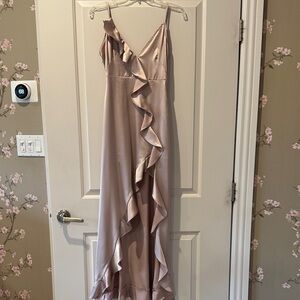 Chic Asymmetrical Ruffled Dress in Soft Pink